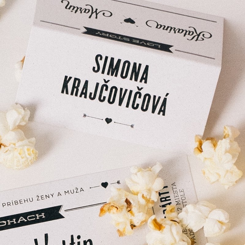 Svadobné menovky na stôl „Biograf“