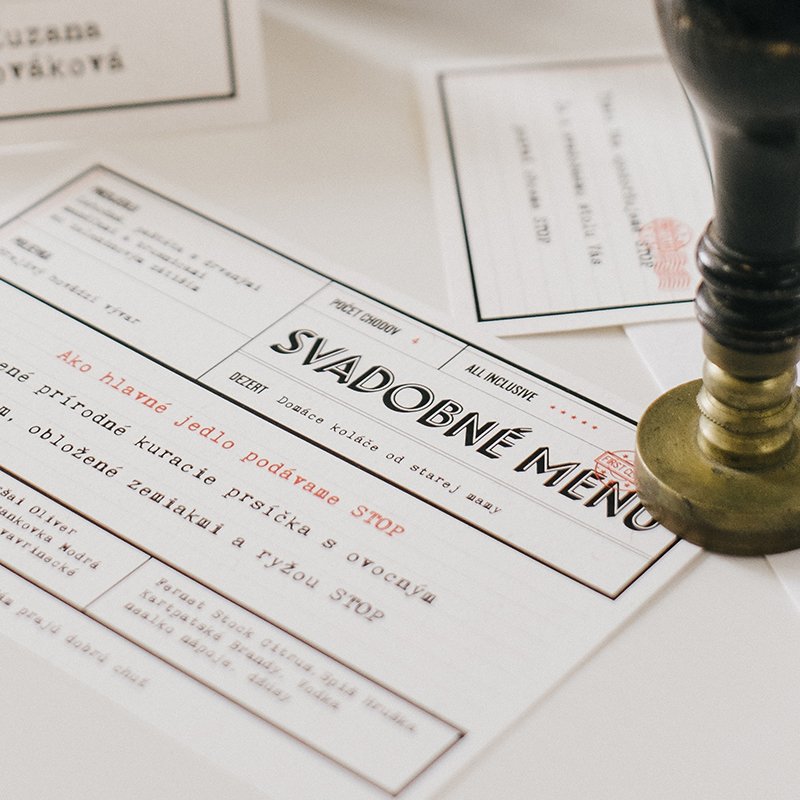 Svadobný jedálny lístok „Telegram“